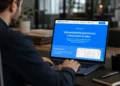 Banner post use make crm, homem com notebook acesando site make crm