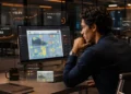 homem analisando mapa de calor na tela do notebook.